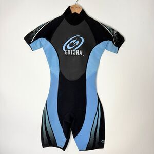 Gotcha Wetsuit Short Sleeve Shorts Black Blue 2.2mm Titanium Women's 7/8 NEW NWT